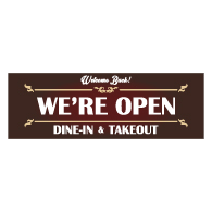 Welcome We're Open Dine-In And Takeout Banner - 72x24 - Use Our Open For Business Premium Heavyweight 13 oz. Outdoor-Rated Vinyl Banners to Advertise Your Business.