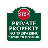 Mission Style STOP Private Property No Trespassing Sign - 18x18. Made with 3M Reflective Rust-Free Heavy Gauge Durable Aluminum available for quick shipping from STOPSignsAndMore