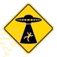 Alien Abduction UFO Warning Sign - 18x18 - Reflective Rust-Free Heavy Gauge Aluminum Signs. This novelty sign is a great gift idea for any person that enjoys alien and outer space themes.