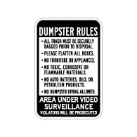 Dumpster Rules Area Under Video Surveillance Sign - 12x18 - Made with Engineer Grade Reflective Rust-Free Heavy Gauge Durable Aluminum available at STOPSignsAndMore.com