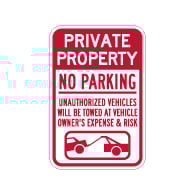 Private Property No Parking Tow Away Sign - 12x18 - Made with 3M Engineer Grade Reflective Rust-Free Heavy Gauge Durable Aluminum available at STOPSignsAndMore.com