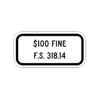 F. S. 318.14 $100 Fine   Florida Handicap Parking Fine Sign