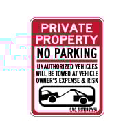 California Private Property No Parking CVC Section 22658 Sign - 18x24. Made with 3M Reflective Rust-Free Heavy Gauge Durable Aluminum available at STOPSignsAndMore