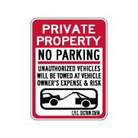 California Private Property No Parking CVC Section 22658 Sign - 18x24. Made with 3M Reflective Rust-Free Heavy Gauge Durable Aluminum available at STOPSignsAndMore