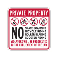 Private Property No Skate Boarding Bicycle Riding Sign - 18x18 - Made with 3M Reflective Rust-Free Heavy Gauge Durable Aluminum available at STOPSignsAndMore.com