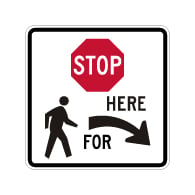 R1-5b Stop Here For Pedestrians Right Arrow Sign - 24x24 - Made with 3M Reflective Rust-Free Heavy Gauge Durable Aluminum available at STOPSignsAndMore.com