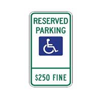 Illinois State Disabled Parking $250 Fine Combo Sign - No Arrow - 12x24 - Reflective heavy-gauge (.063) aluminum Illinois handicapped parking signs