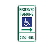 Illinois State Disabled Parking $250 Fine Combo Sign - Right Arrow - 12x24