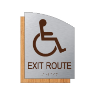 ADA Accessible Exit Route Sign - 6.5" x 8.5" - Brushed Aluminum and Maple Fusion Wood Grain Laminate - Tactile Text & Grade 2 Braille | STOPSignsAndMore.com