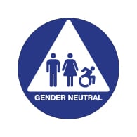 ADA Gender Neutral Restroom Door Sign features Active ISA Symbol with Male and Female Pictograms - 12x12