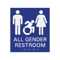 ADA Compliant Active Wheelchair Accessible All Gender Restroom Wall Signs with Tactile Text and Grade 2 Braille - 8x9