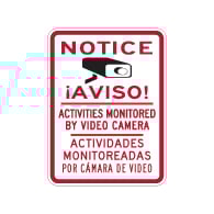 Bilingual English-Spanish Notice All Activities Monitored By Video Camera Signs- 18x24 - Reflective Rust-Free Heavy Gauge Aluminum Video Surveillance Signs