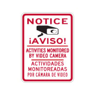 Bilingual English-Spanish Notice All Activities Monitored By Video Camera Signs- 18x24 - Reflective Rust-Free Heavy Gauge Aluminum Video Surveillance Signs