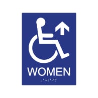 ADA Compliant Wheelchair Access Pictogram Women Restroom Wall Sign with Forward Directional Arrow. Tactile Text and Grade 2 Braille Included.