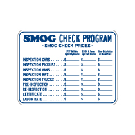 SMOG Check Program and Inspection Rates Sign - 24x18 - Non-Reflective, Heavy-Gauge Rust-Free Aluminum Auto Repair Rates Sign Available From STOPSignsAndMore.com