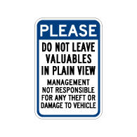 Please Do Not Leave Valuables In Plain View Sign - 12x18 - Security Parking Lot Signs Made with Reflective Rust-Free Heavy Gauge Durable Aluminum from STOPSignsAndMore