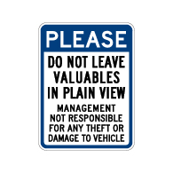 Please Do Not Leave Valuables In Plain View Sign - 18x24 - Security Parking Lot Signs Made with Reflective Rust-Free Heavy Gauge Durable Aluminum from STOPSignsAndMore