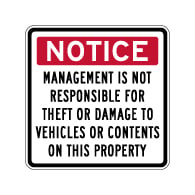 Management Not Responsible For Theft Or Damage Sign - 24x24 - Security Parking Lot Signs Made with Reflective Rust-Free Heavy Gauge Durable Aluminum at STOPSignsAndMore