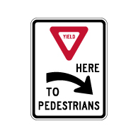 R1-5aR Yield Here To Pedestrians Right Arrow Sign - 18x24 - Crosswalk Sign Made with 3M Reflective Rust-Free Heavy Gauge Durable Aluminum available at STOPSignsAndMore