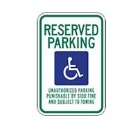 Tennessee State Reserved Handicap Parking Sign - 12x18