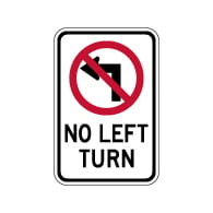 No Left Turn with Symbol Sign - 12x18 - Reflective Rust-Free Heavy Gauge Aluminum Road Signs.