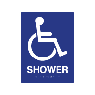 ADA Compliant Shower Room Sign with Wheelchair Symbol and Tactile Text and Grade 2 Braille - 6x8
