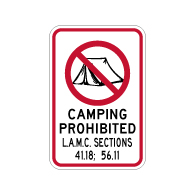 City of Los Angeles M.C. No Camping Sign - 12x18 - Reflective rust-free heavy-gauge aluminum Property Signs