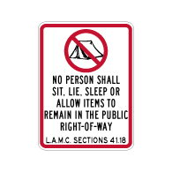 City of Los Angeles M.C. No Camping Sign - 18x24 - Reflective rust-free heavy-gauge aluminum Property Signs