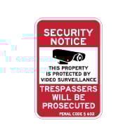 California Penal Code Property Protected By Video Surveillance Sign - 12x18