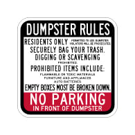 No Parking In Front Of Dumpster Rules  - 12x12 - Made with Reflective Rust-Free Heavy Gauge Durable Aluminum available from StopSignsandMore.com