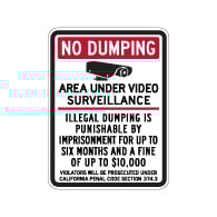 California Penal Code No Dumping Fine Sign - 18x24 - Made with Engineer Grade Reflective Rust-Free Heavy Gauge Durable Aluminum available at STOPSignsAndMore.com