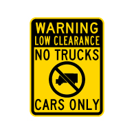 Warning Low Clearance No Trucks Sign - 18x24 - Available from STOPSignsAndMore.com