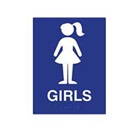 ADA Compliant Girls Restroom Wall Signs for Schools with Tactile Text and Symbols, and Grade 2 Braille - 6x8