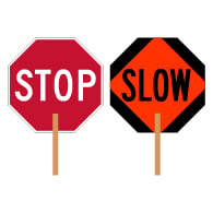 Hand-held STOP-SLOW Paddle signs - STOP Side is High Intensity Prismatic (HIP) Reflective, and SLOW side uses both HIP and Diamond Grade (DG3) Reflective. Sign is made with durable Light-Weight (.050) Aluminum