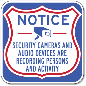 Aluminum Square Metal Sign Multiple Sizes Security Cameras Audio Devices Persons 