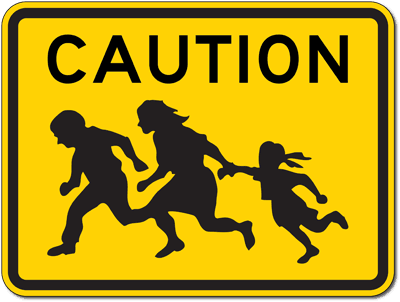 The Warning 直筆サイン　写真 People Crossing Road Warning Sign - 24x18 - (CA) W54-Special