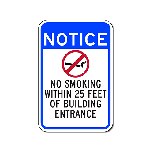No Smoking Within 25 Feet of Building Aluminum Metal 12" x 12" Warning Sign 