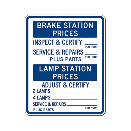 Brake and Lamp Station Combo Price Sign - 24x30
