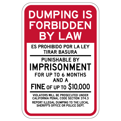 14" Widex 9" High Dumping Is Forbidden By Law Aluminum Sign 