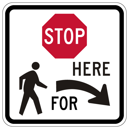 R1-5b Stop Here For Pedestrians Right Arrow Sign - 18x18