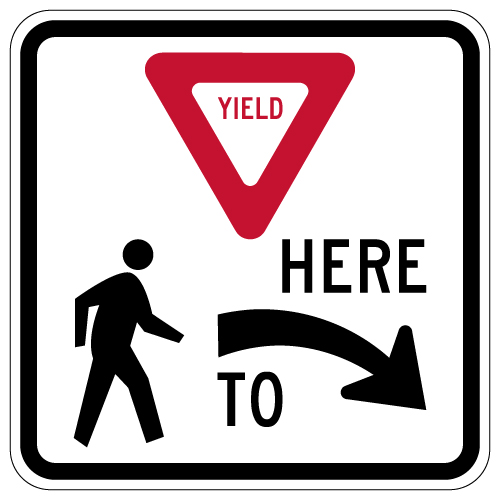R1-5 Yield Here To Pedestrians Right Arrow Sign - 18x18