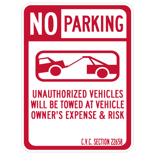 California No Parking CVC Section 22658 Sign - Left Arrow - 18x24