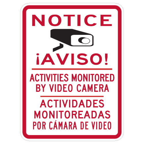 Bilingual Activities Monitored By Video Camera Sign 18x24