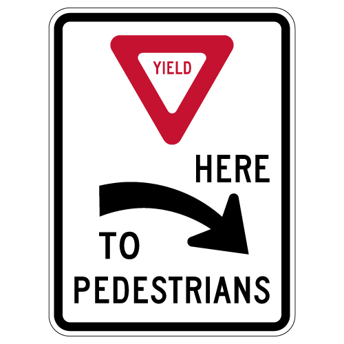 R1-5a Yield Here To Pedestrians Right Arrow Sign - 18x24