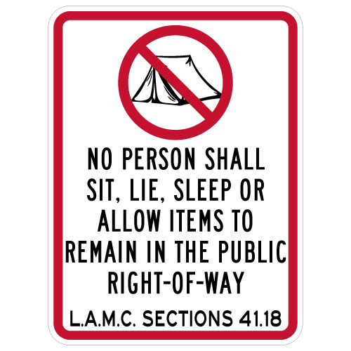 City of Los Angeles Municipal Code 41.18 No Camping Sign - 18x24