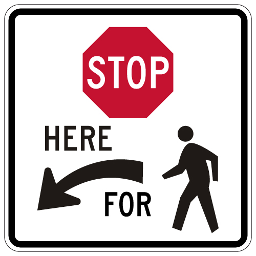 R1-5b Stop Here For Pedestrians Left Arrow Sign - DG3
