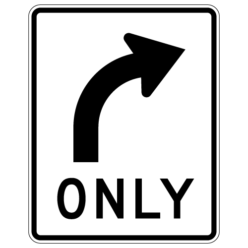 ★ＵＳオリジナル盤★『SLOW TRAFFIC TO THE RIGHT』 R3-5R Right Turn Only Arrow Sign DG3 - 18x24 | StopSignsandMore.com