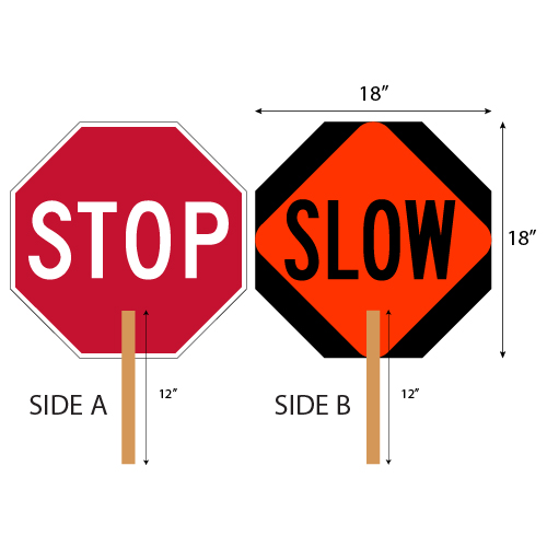 2-Sided Hand-Held STOP-SLOW Sign - 18x18 | StopSignsandMore.com