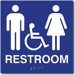 ADA Compliant Wheelchair Accessible Unisex Restroom Wall Signs with Tactile Text and Grade 2 Braille - 8x8