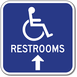 Outdoor Rated Aluminum Accessible Restrooms Sign - Ahead Arrow - 12x12 - Reflective Rust-Free Heavy Gauge (.063) Aluminum Restroom Signs